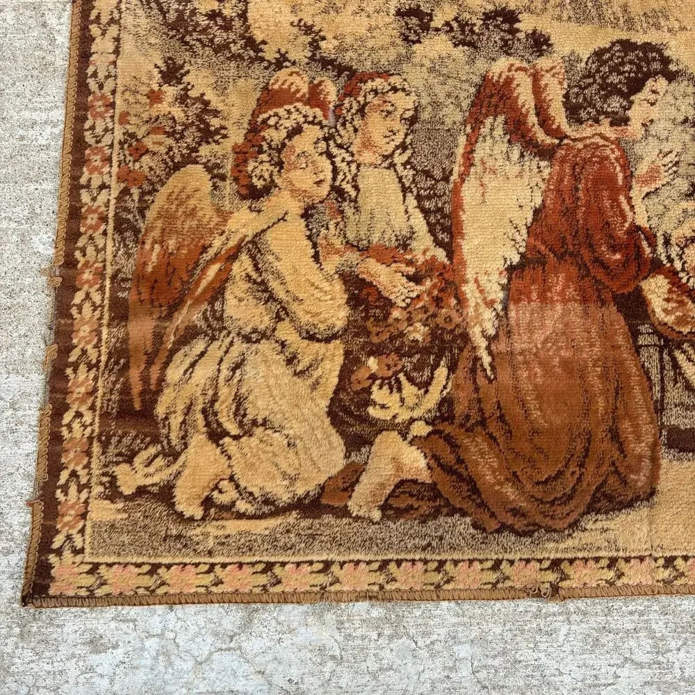 Vtg Italy Velvet Tapestry Wall Hanging Rug - Religious Christian Nativity Jesus